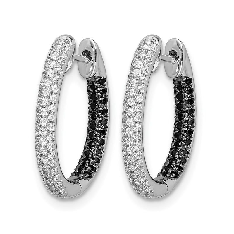 14k White Gold Black and White Real Diamond In/Out Hoop Earrings
