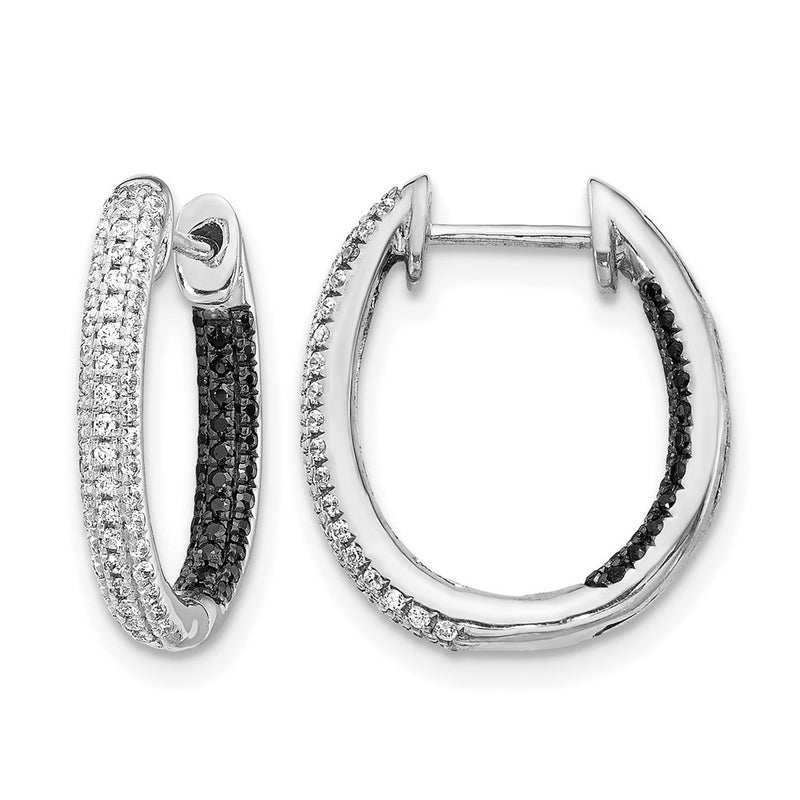 14k White Gold Black and White Real Diamond In/Out Hoop Earrings