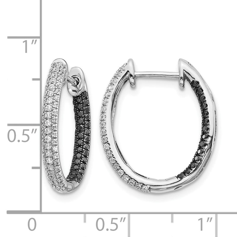 14k White Gold Black and White Real Diamond In/Out Hoop Earrings