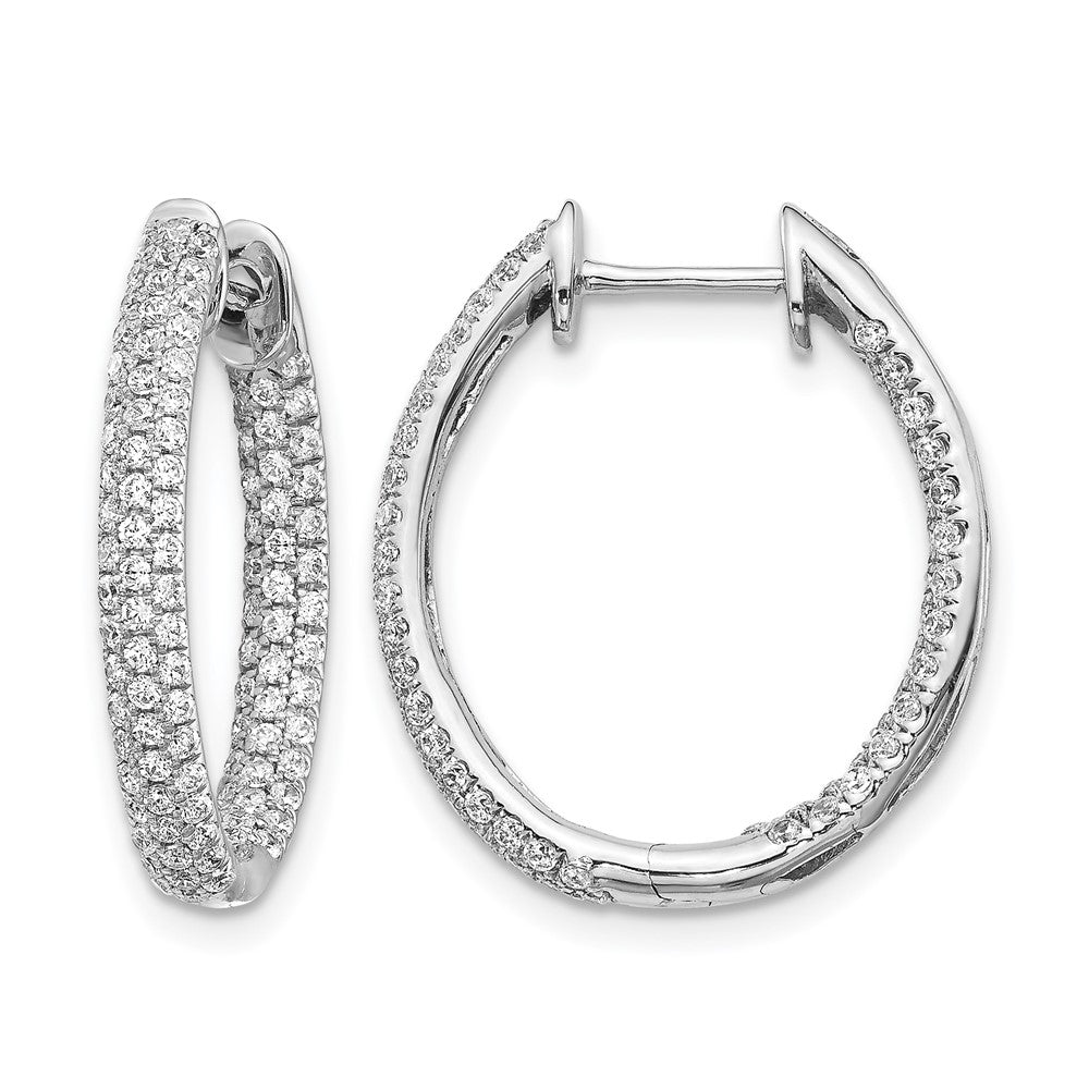 14k White Gold Real Diamond In/Out Hinged Hoop Earrings