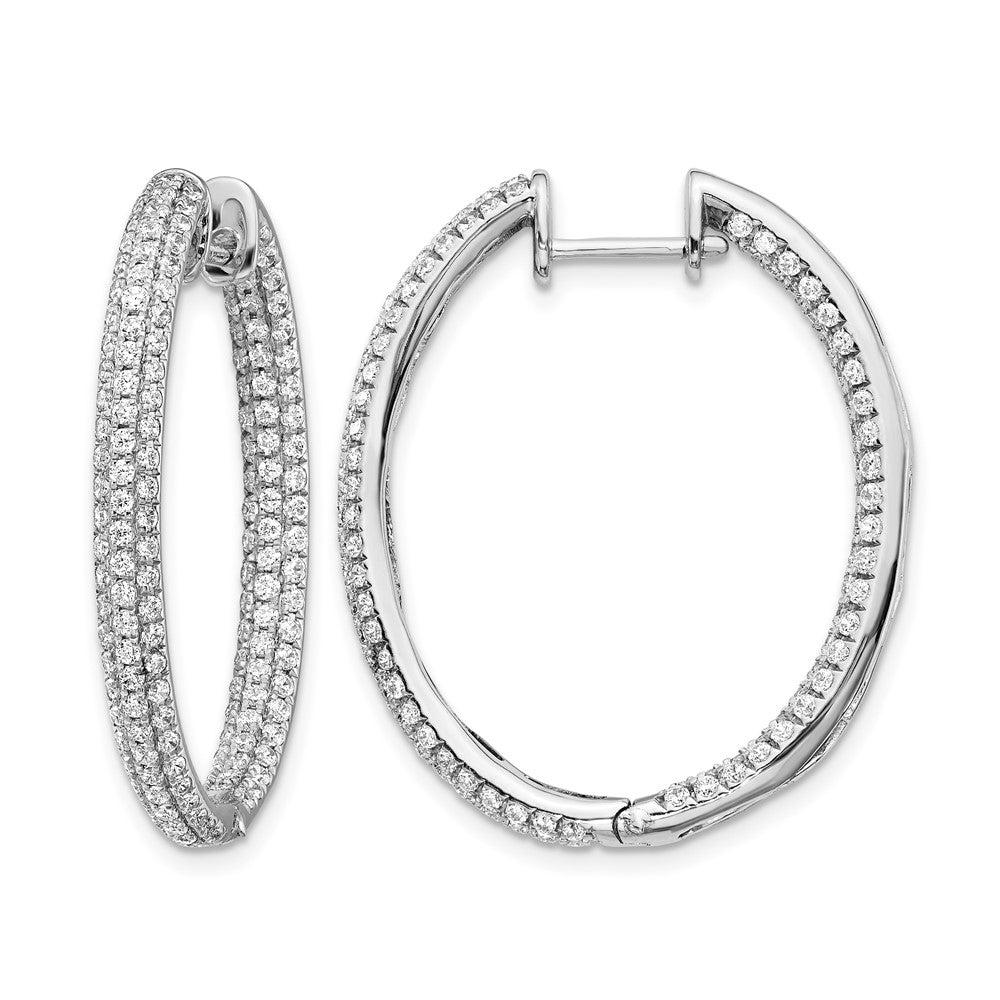 14k White Gold Real Diamond In/Out Hinged Hoop Earrings