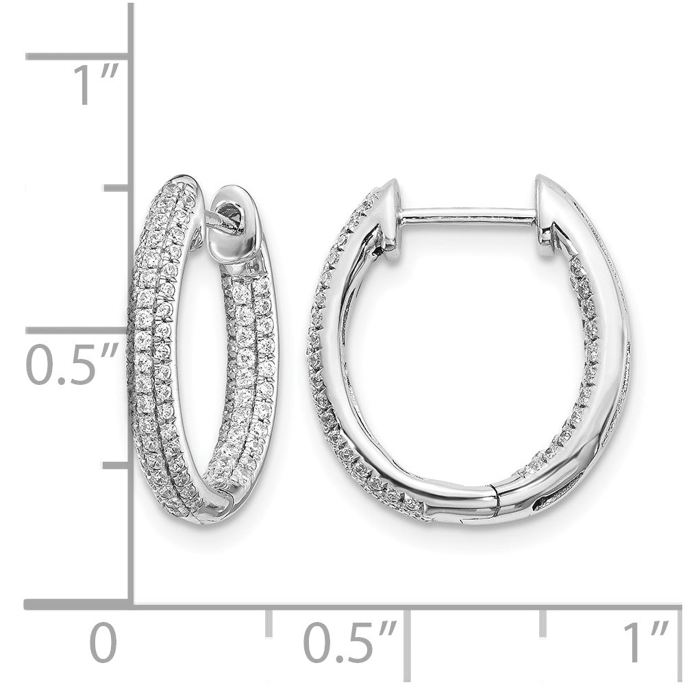 14k White Gold Real Diamond In/Out Hinged Hoop Earrings