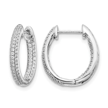 14k White Gold Real Diamond In/Out Hinged Hoop Earrings