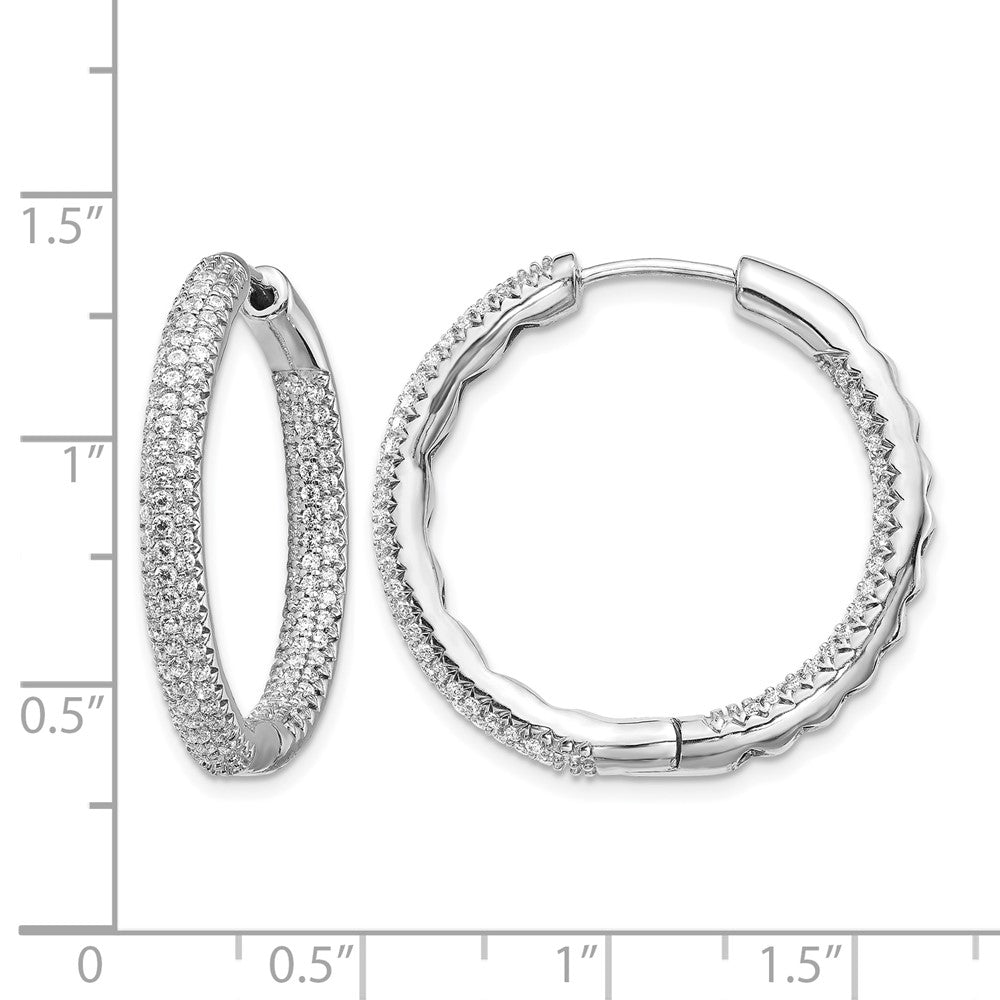 14k White Gold 1 1/2Ctw Hinged Hoop Real Diamond Earrings