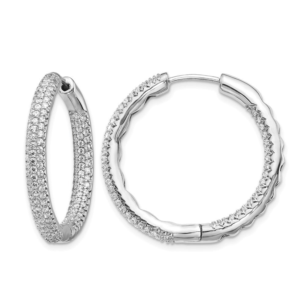14k White Gold 1 1/2Ctw Hinged Hoop Real Diamond Earrings