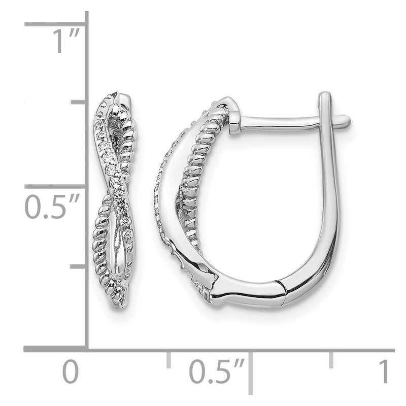 14k White Gold Real Diamond and Twisted Rope Hinged Post Earrings