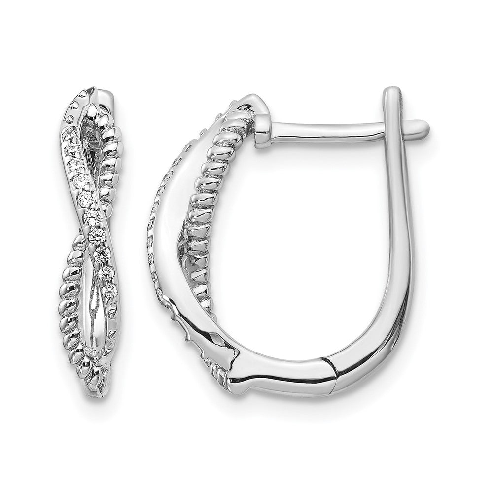 14k White Gold Real Diamond and Twisted Rope Hinged Post Earrings