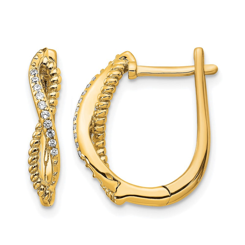 14k Yellow Gold Real Diamond and Twisted Rope Hinged Post Earrings