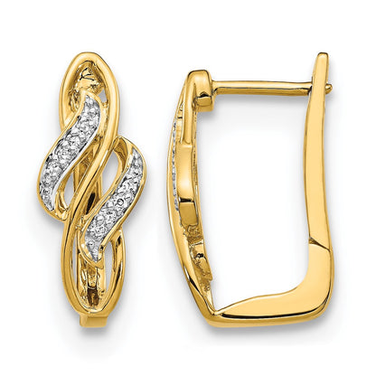 14k Yellow Gold Real Diamond Hinged Hoop Earrings