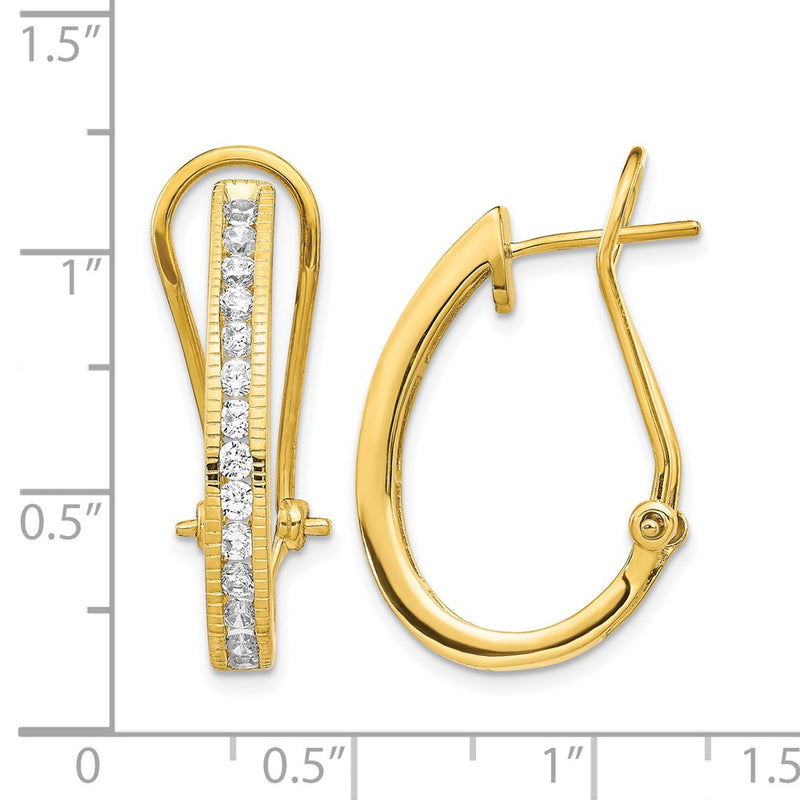 14K Yellow Gold Diamond Omega Back Hoop Earrings