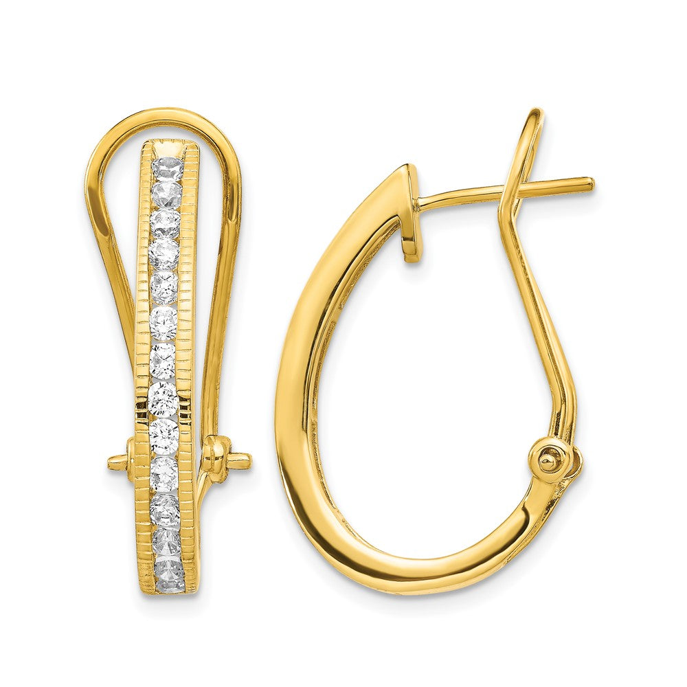 14K Yellow Gold Diamond Omega Back Hoop Earrings