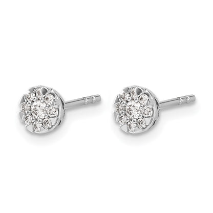 14k White Gold Real Diamond Cluster Earrings