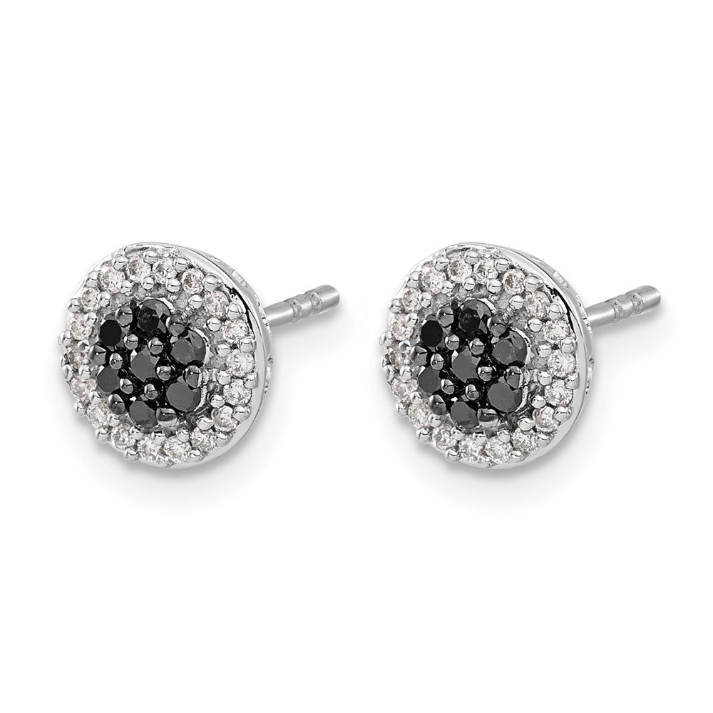 14k White Gold Black/White Real Diamond Cluster Post Earrings