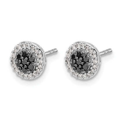14k White Gold Black/White Real Diamond Cluster Post Earrings