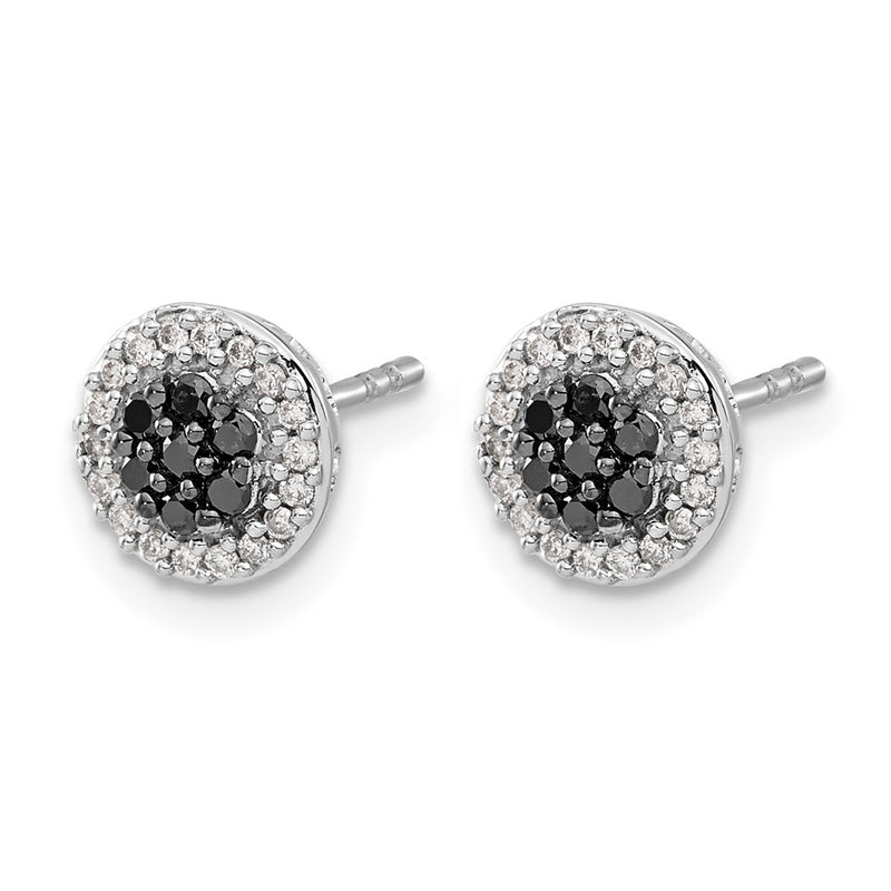 14k White Gold Black/White Real Diamond Cluster Post Earrings