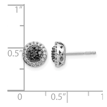 14k White Gold Black/White Real Diamond Cluster Post Earrings