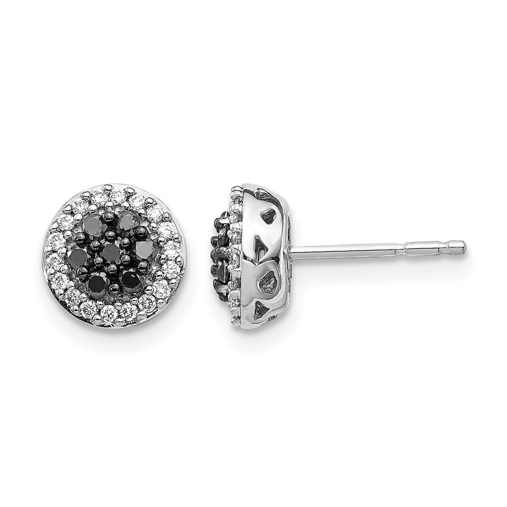 14k White Gold Black/White Real Diamond Cluster Post Earrings