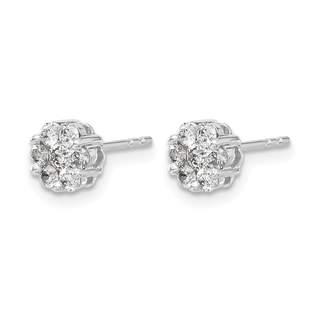 14k White Gold Real Diamond Cluster Earrings