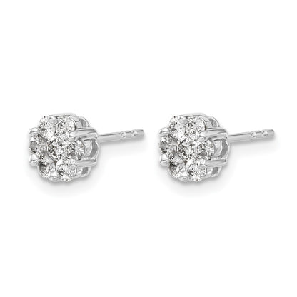 14k White Gold Real Diamond Cluster Earrings
