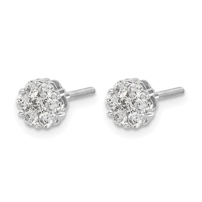 14k White Gold Real Diamond Cluster Screwback Earrings