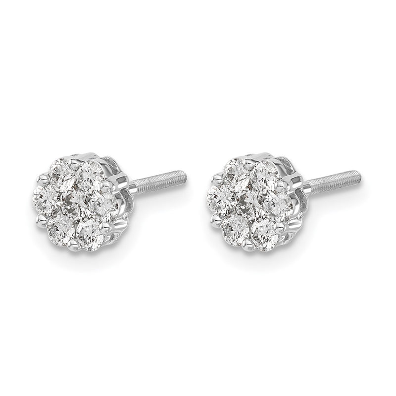 14k White Gold Real Diamond Cluster Screwback Earrings