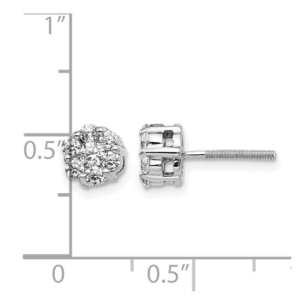 14k White Gold Real Diamond Cluster Screwback Earrings