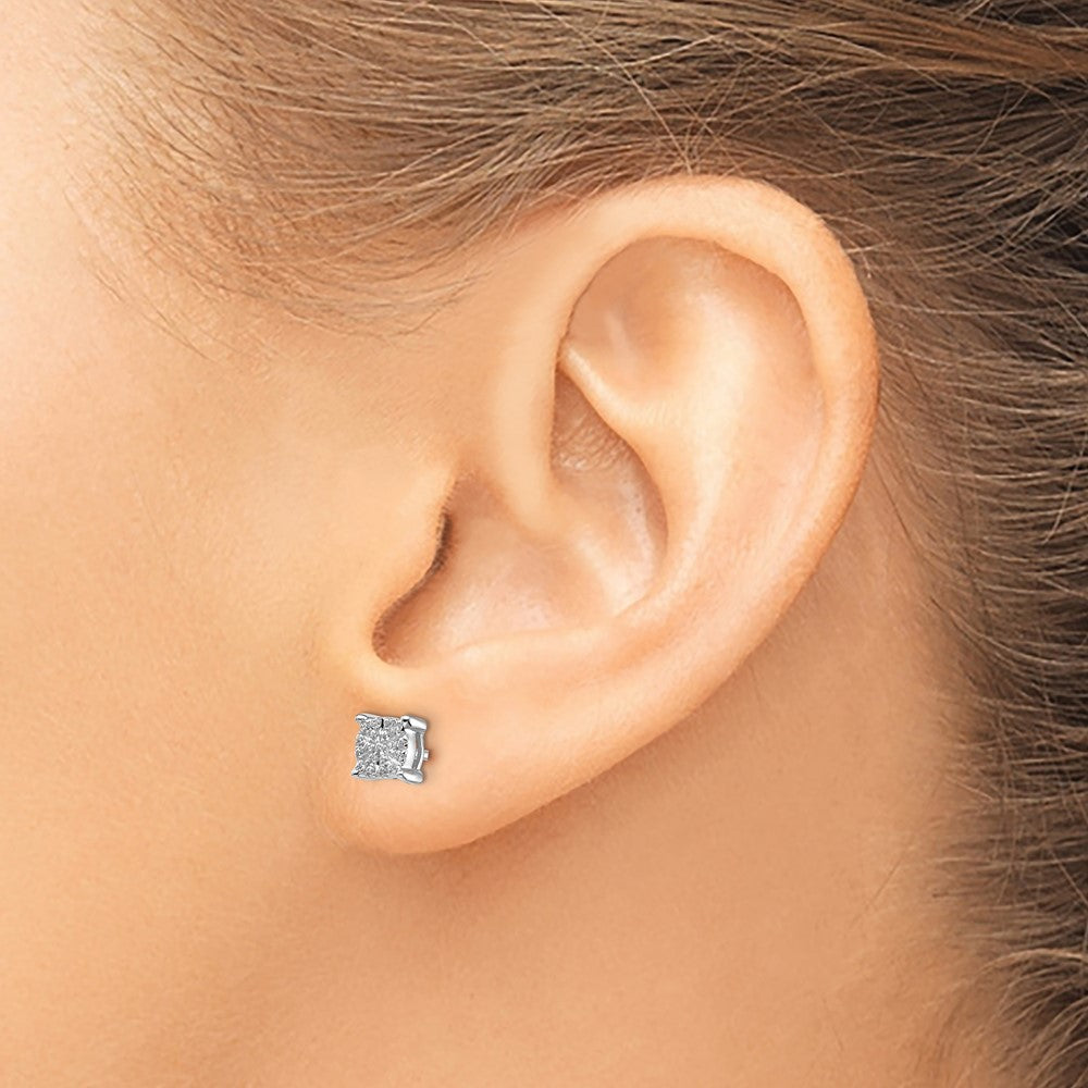 14k White Gold Real Diamond Cluster Post Earrings