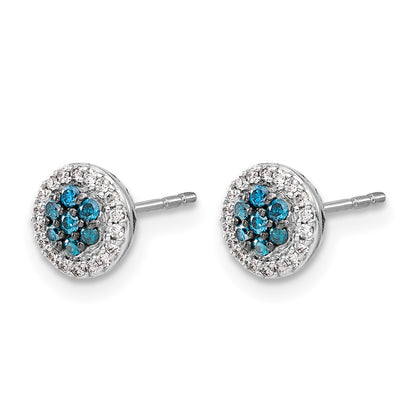 14k White Gold Blue/White Real Diamond Cluster Post Earrings