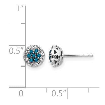 14k White Gold Blue/White Real Diamond Cluster Post Earrings
