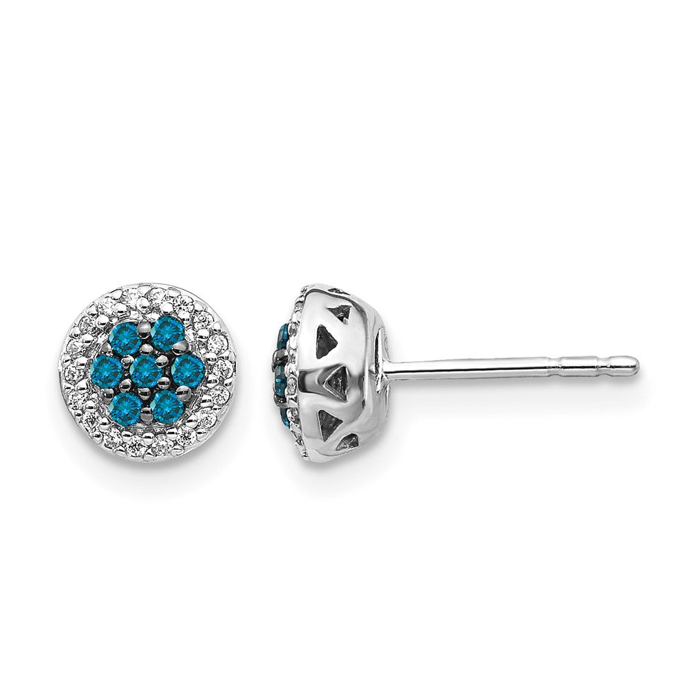 14k White Gold Blue/White Real Diamond Cluster Post Earrings