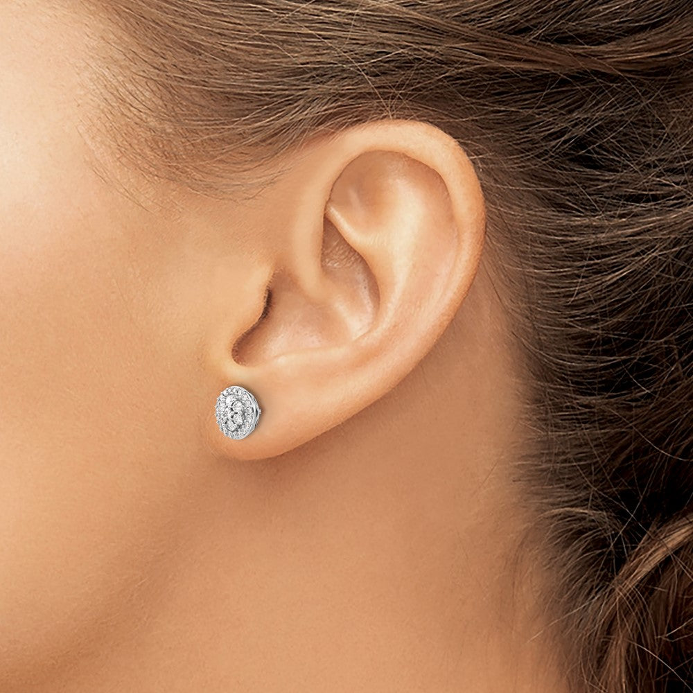 14k White Gold Real Diamond Cluster Post Earrings