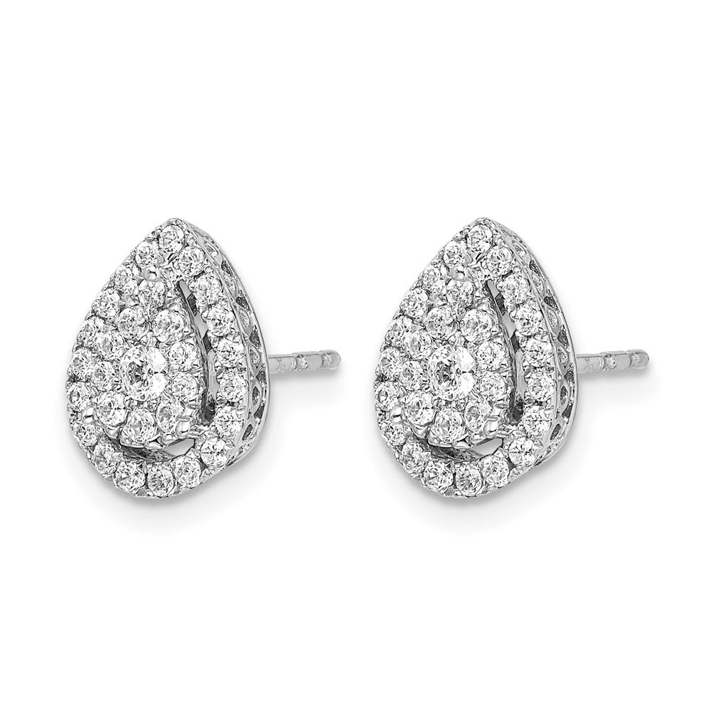 14k White Gold Teardrop Cluster Real Diamond Post Earrings