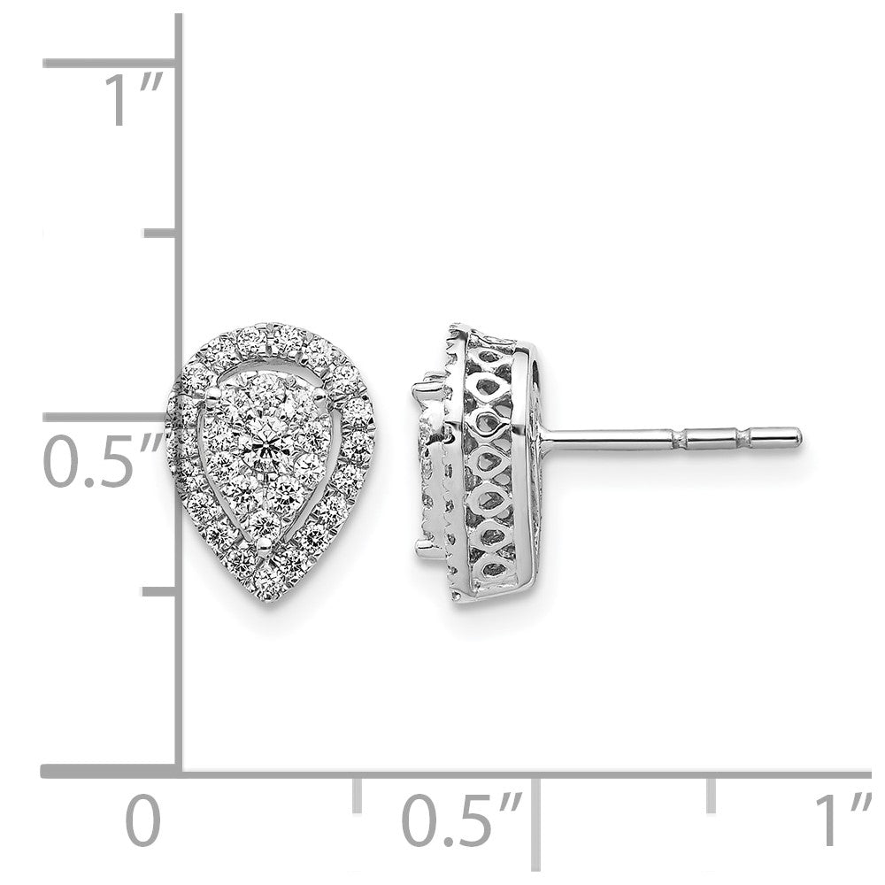 14k White Gold Teardrop Cluster Real Diamond Post Earrings