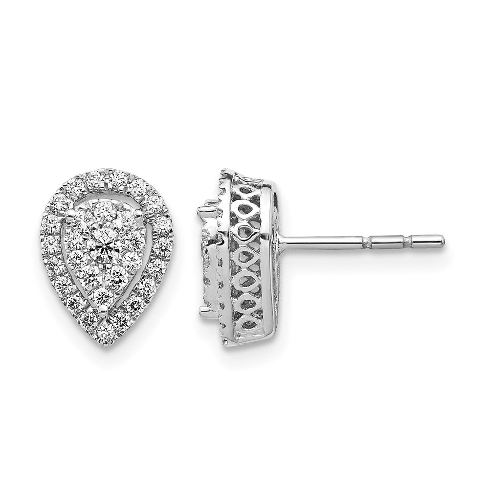 14k White Gold Teardrop Cluster Real Diamond Post Earrings