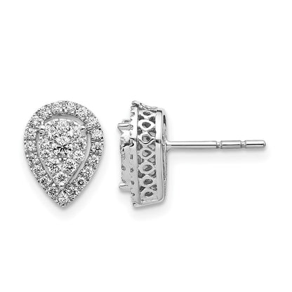 14k White Gold Teardrop Cluster Real Diamond Post Earrings