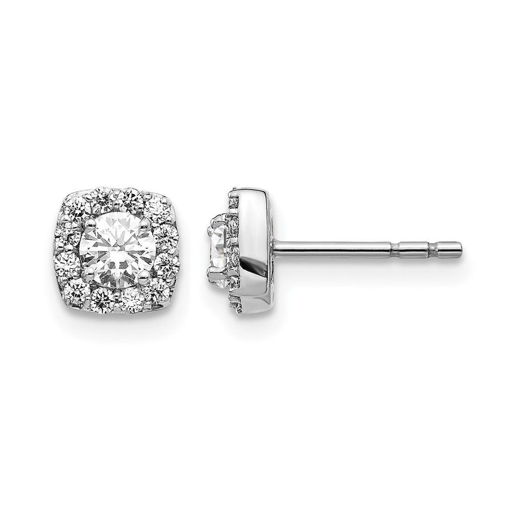 14k White Gold Square Cluster Real Diamond Earrings