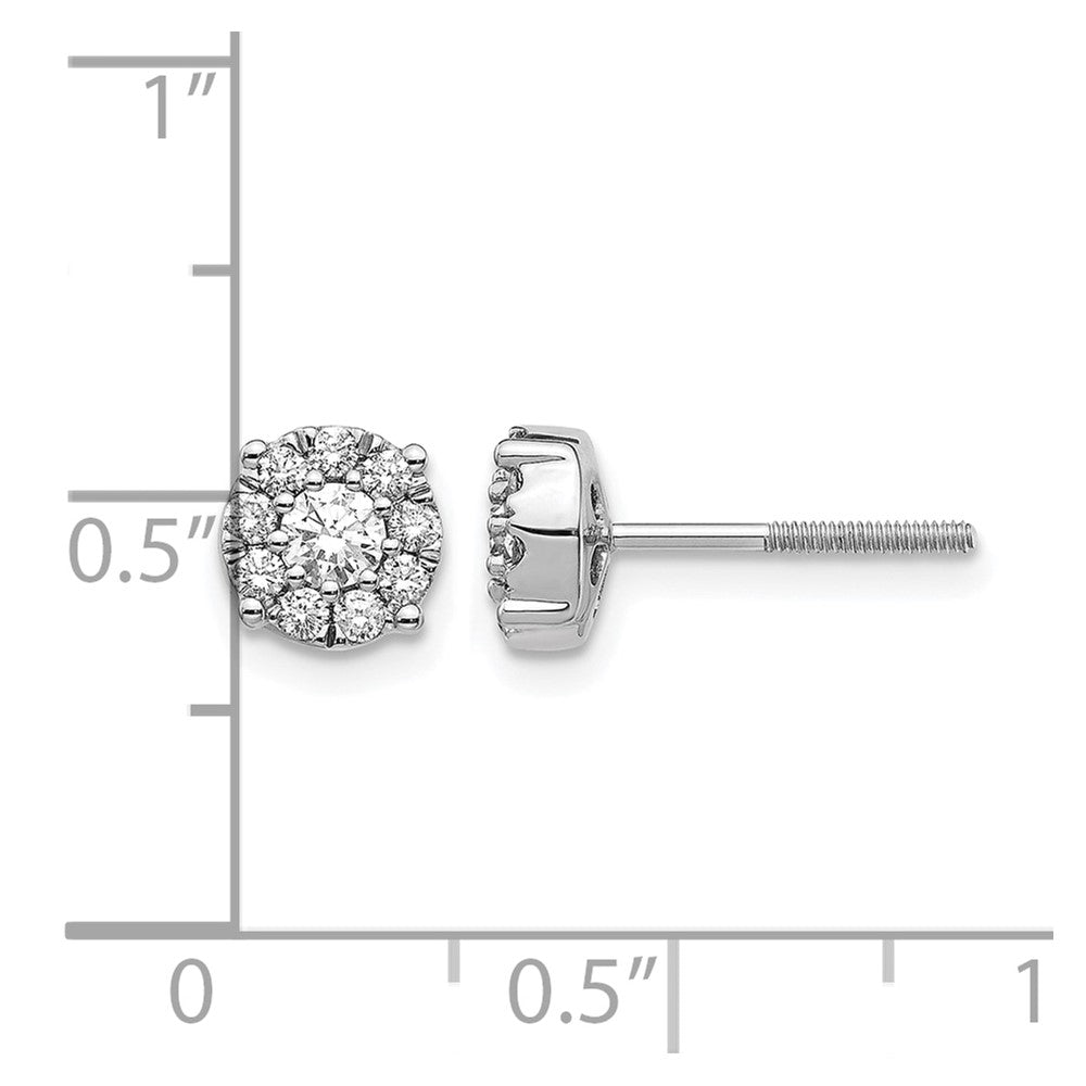 14k White Gold Cluster Real Diamond Screw Back Post Earrings