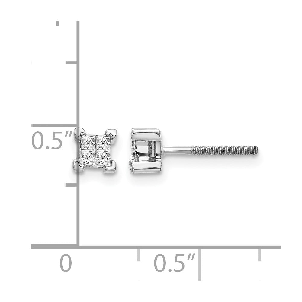 14k White Gold Princess Real Diamond Screwback Earrings