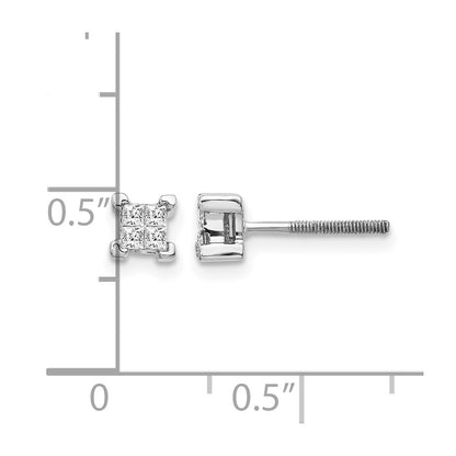 14k White Gold Princess Real Diamond Screwback Earrings
