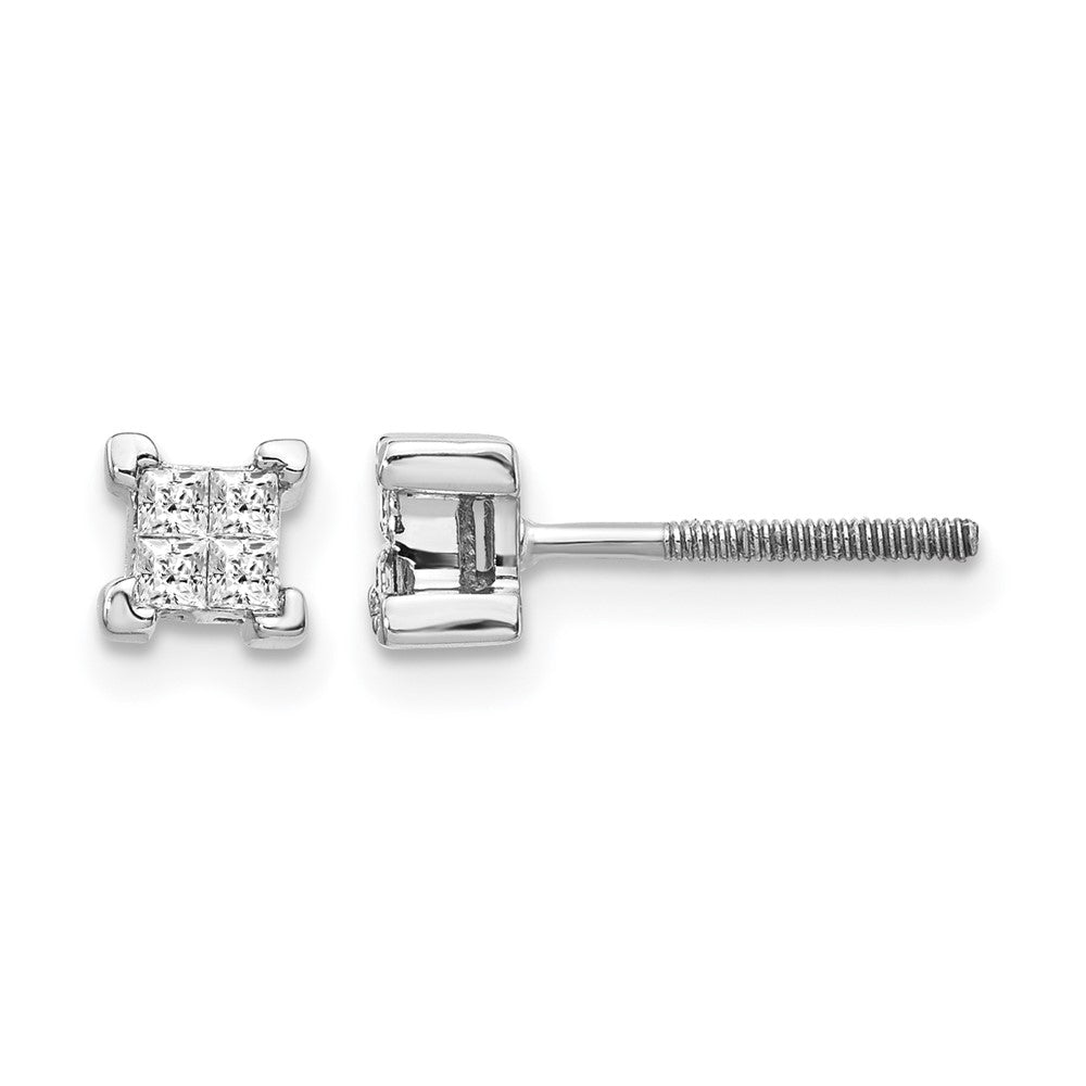 14k White Gold Princess Real Diamond Screwback Earrings