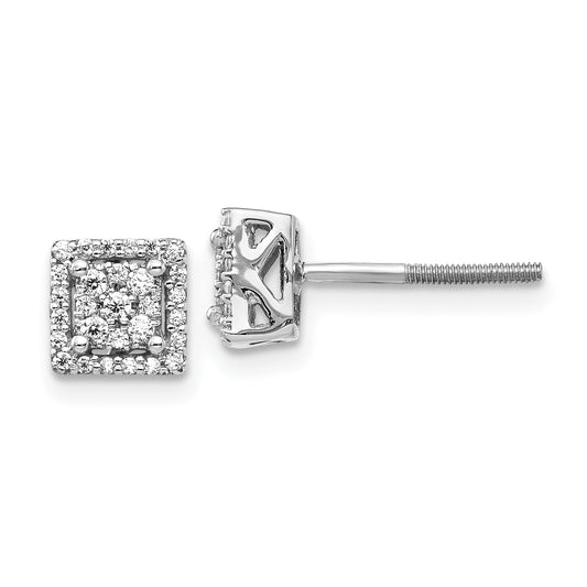 10K White Gold Diamond Square Screw Back Post Earrings