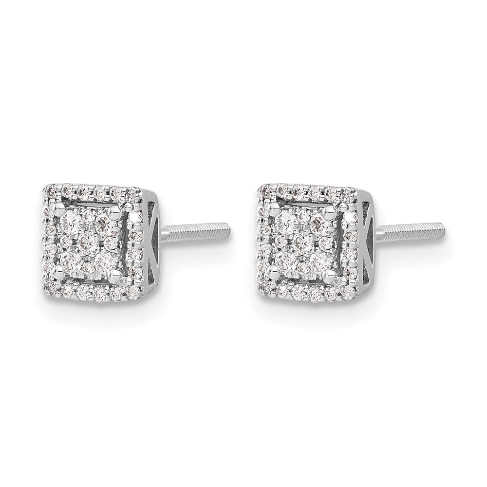 14k White Gold Real Diamond Square Screw Back Post Earrings