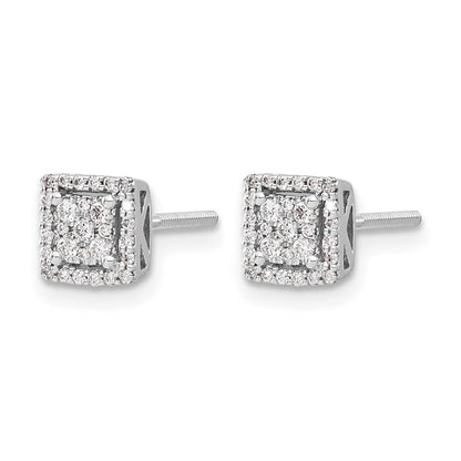 14k White Gold Real Diamond Square Screw Back Post Earrings
