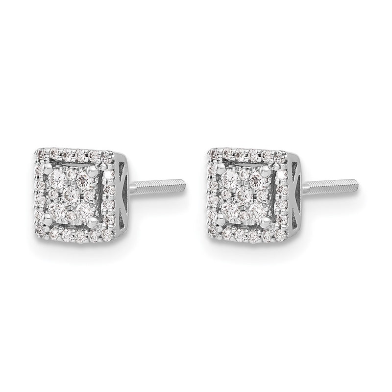 14k White Gold Real Diamond Square Screw Back Post Earrings