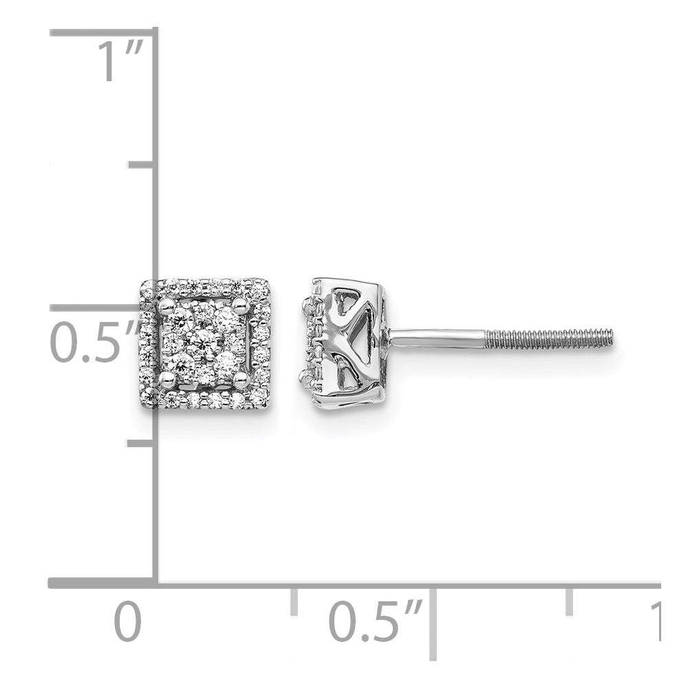 14k White Gold Real Diamond Square Screw Back Post Earrings
