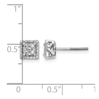 14k White Gold Real Diamond Square Screw Back Post Earrings