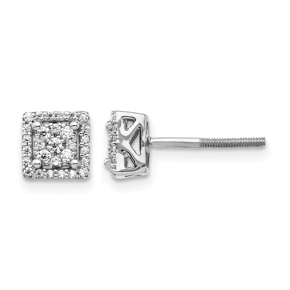 14k White Gold Real Diamond Square Screw Back Post Earrings