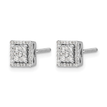 14k White Gold Real Diamond Square Screw Back Post Earrings