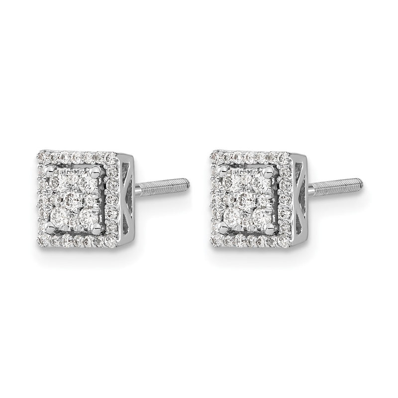 14k White Gold Real Diamond Square Screw Back Post Earrings