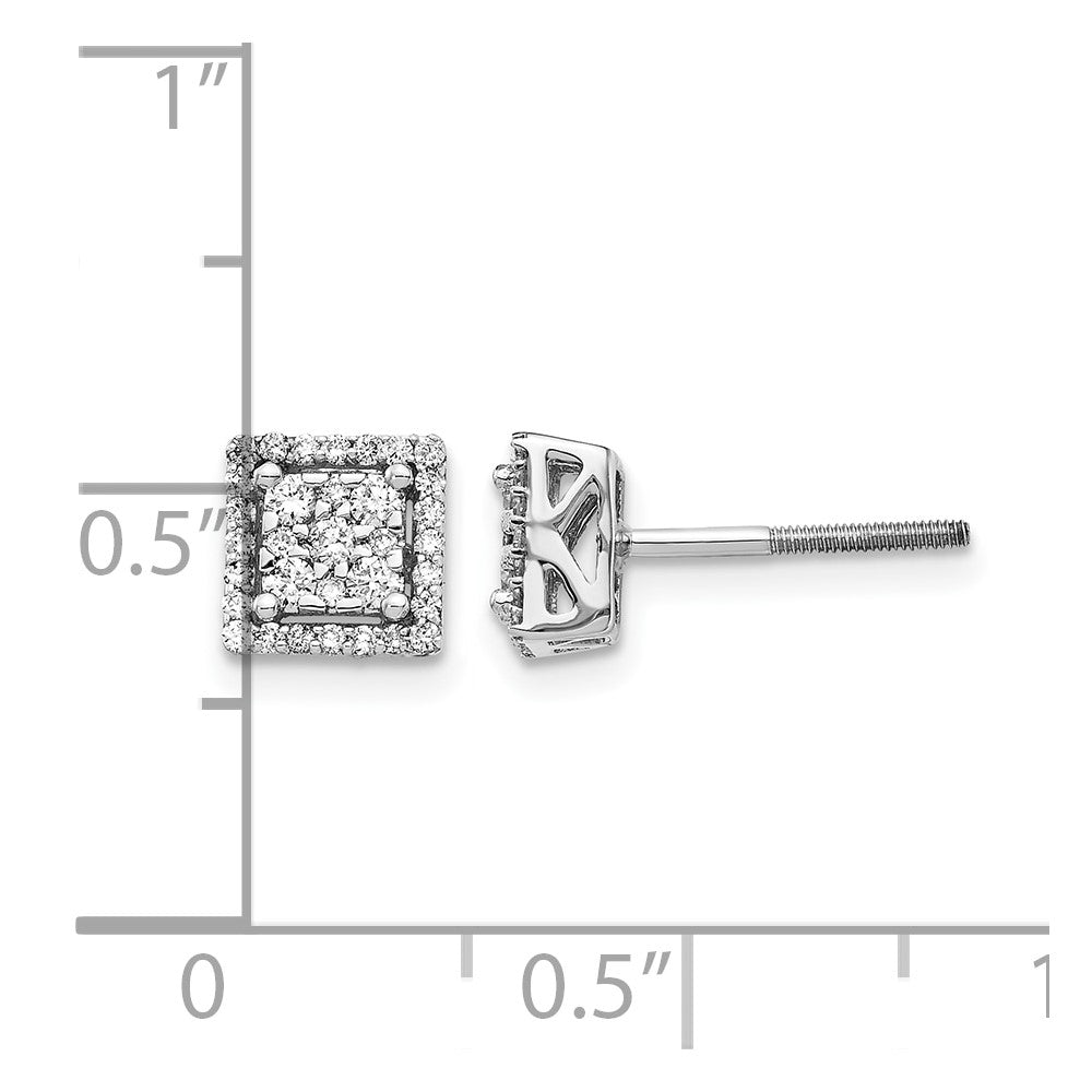 14k White Gold Real Diamond Square Screw Back Post Earrings